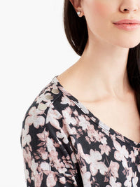 Floral Print V-Neck Top Color Macaron Combo