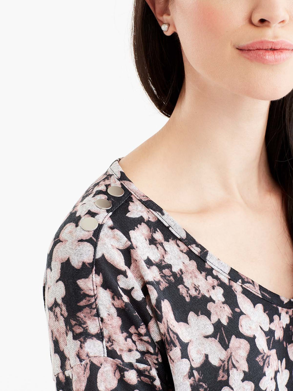 Floral Print V-Neck Top Color Macaron Combo