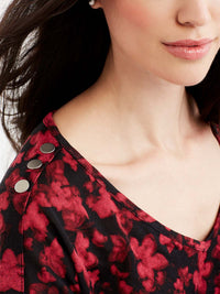Floral Print V-Neck Top Color Red Pop Combo