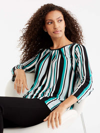 Striped 3/4-Sleeve Tunic Color Jasper Combo