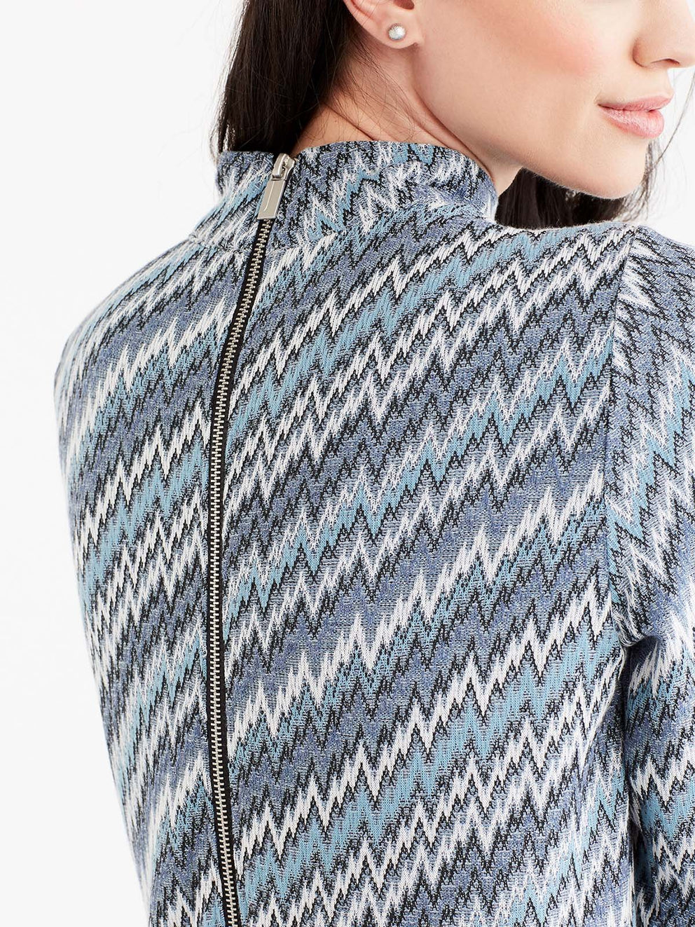 Chevron Mock Neck Dress Color Storm