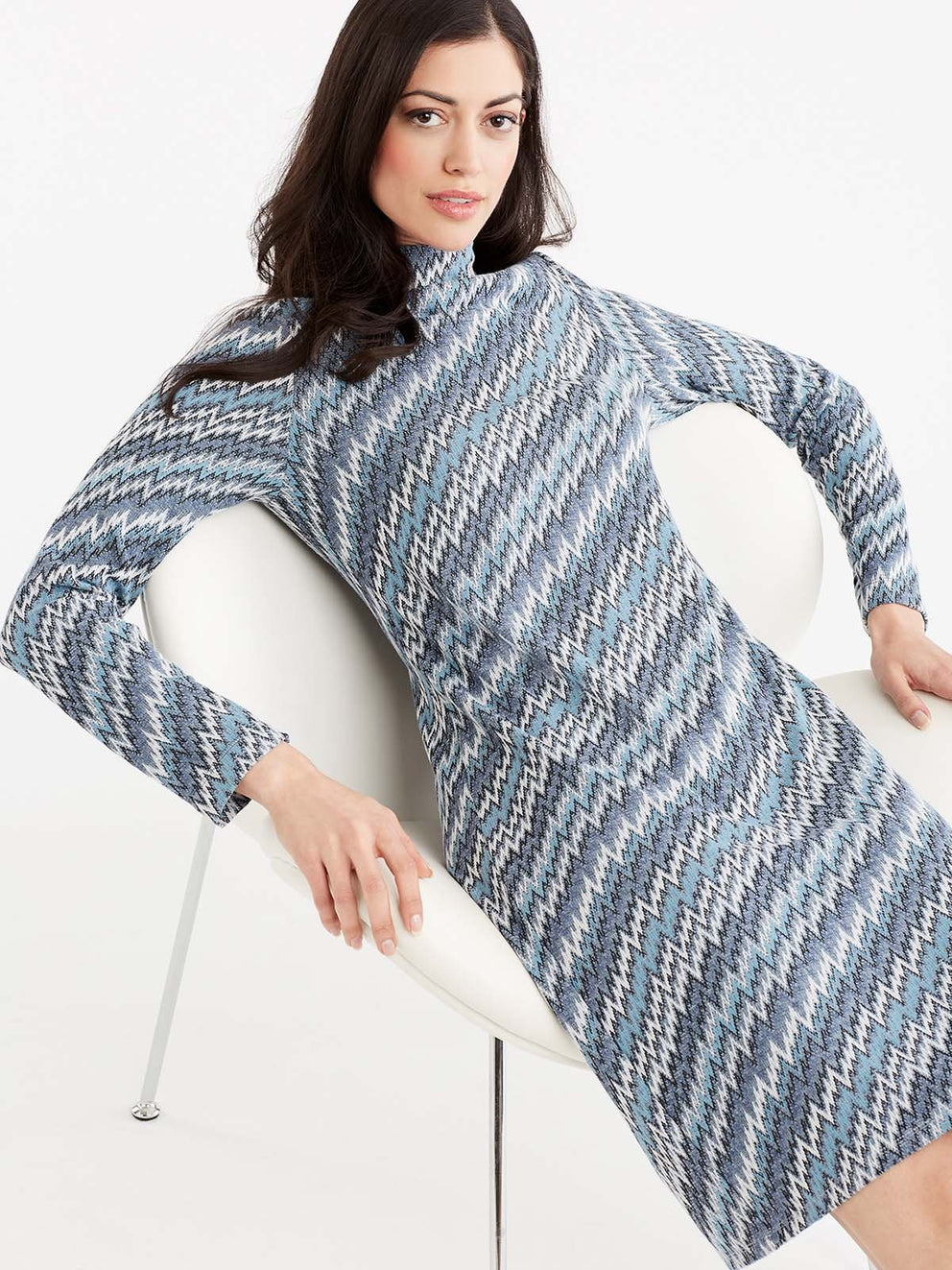 Chevron Mock Neck Dress Color Storm