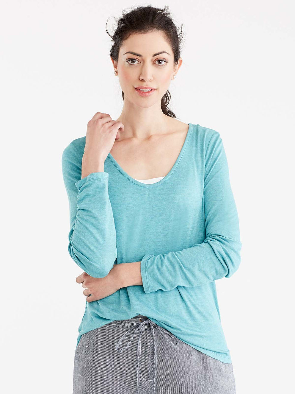 High-Low Ruched Sleeve Jersey Color Jasper Heather