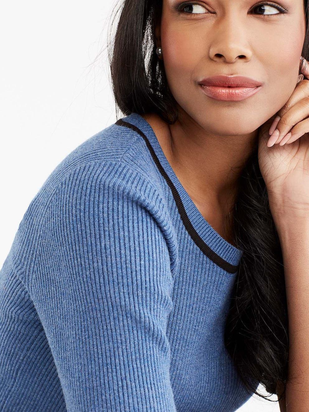 Contrast Trim Ribbed Tee Color Storm Heather