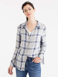 Plaid Lace-Back Shirt Color Storm