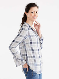 Plaid Lace-Back Shirt Color Storm