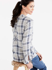 Plaid Lace-Back Shirt Color Storm