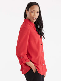 Lace-Up Roll Tab Shirt Color Pop Red