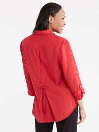 Lace-Up Roll Tab Shirt Color Pop Red