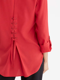 Lace-Up Roll Tab Shirt Color Pop Red