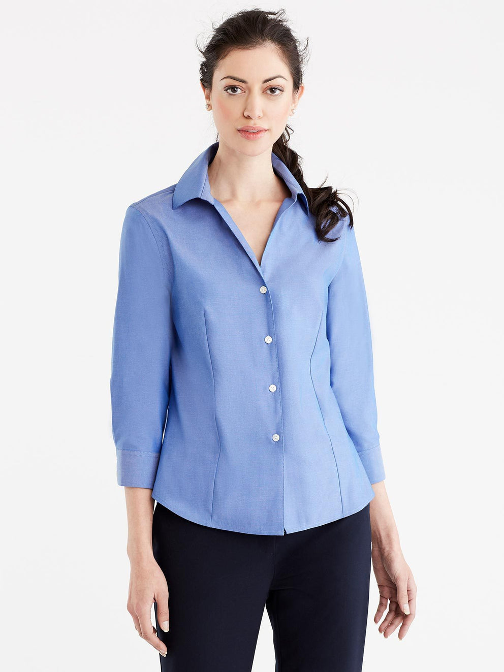 Non-Iron 3/4-Sleeve Shirt Color French Blue