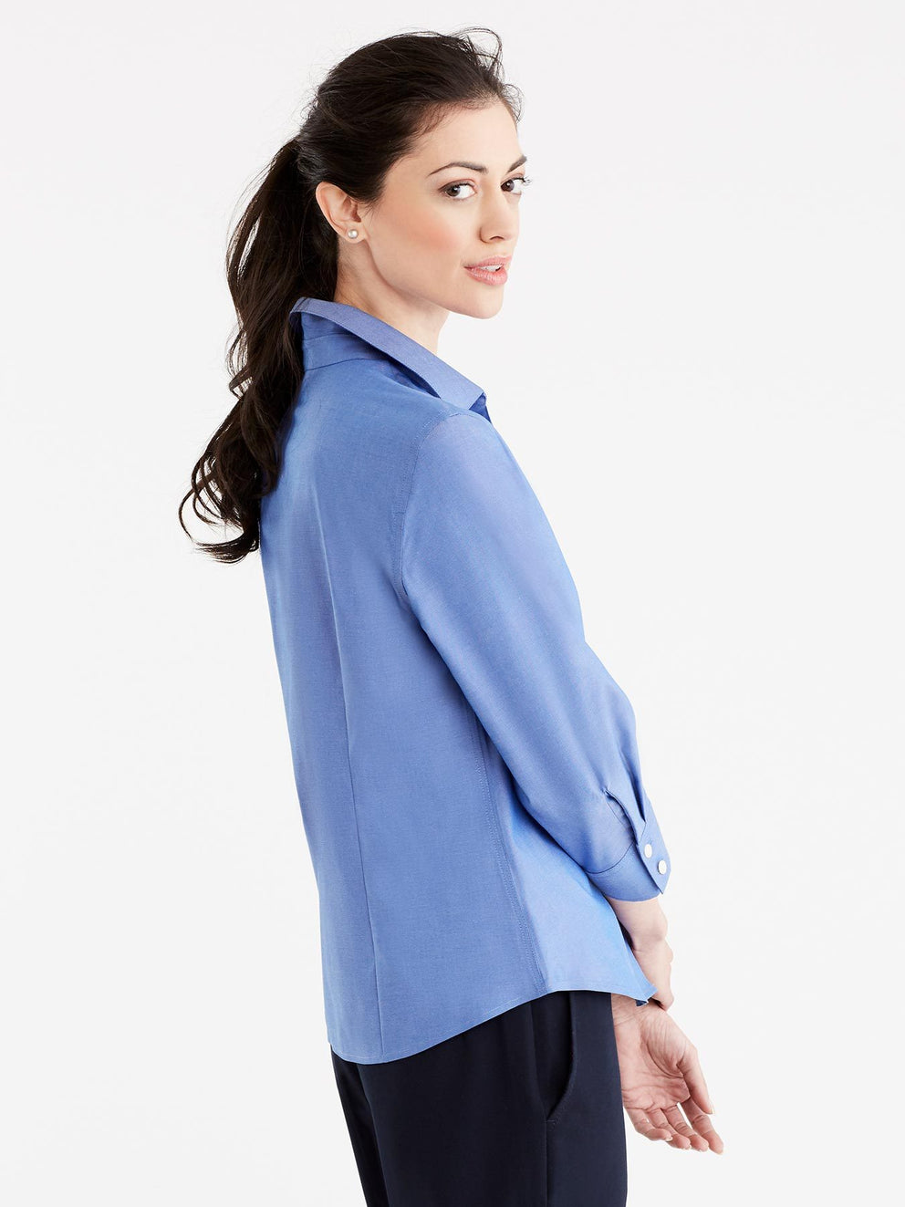 Non-Iron 3/4-Sleeve Shirt Color French Blue