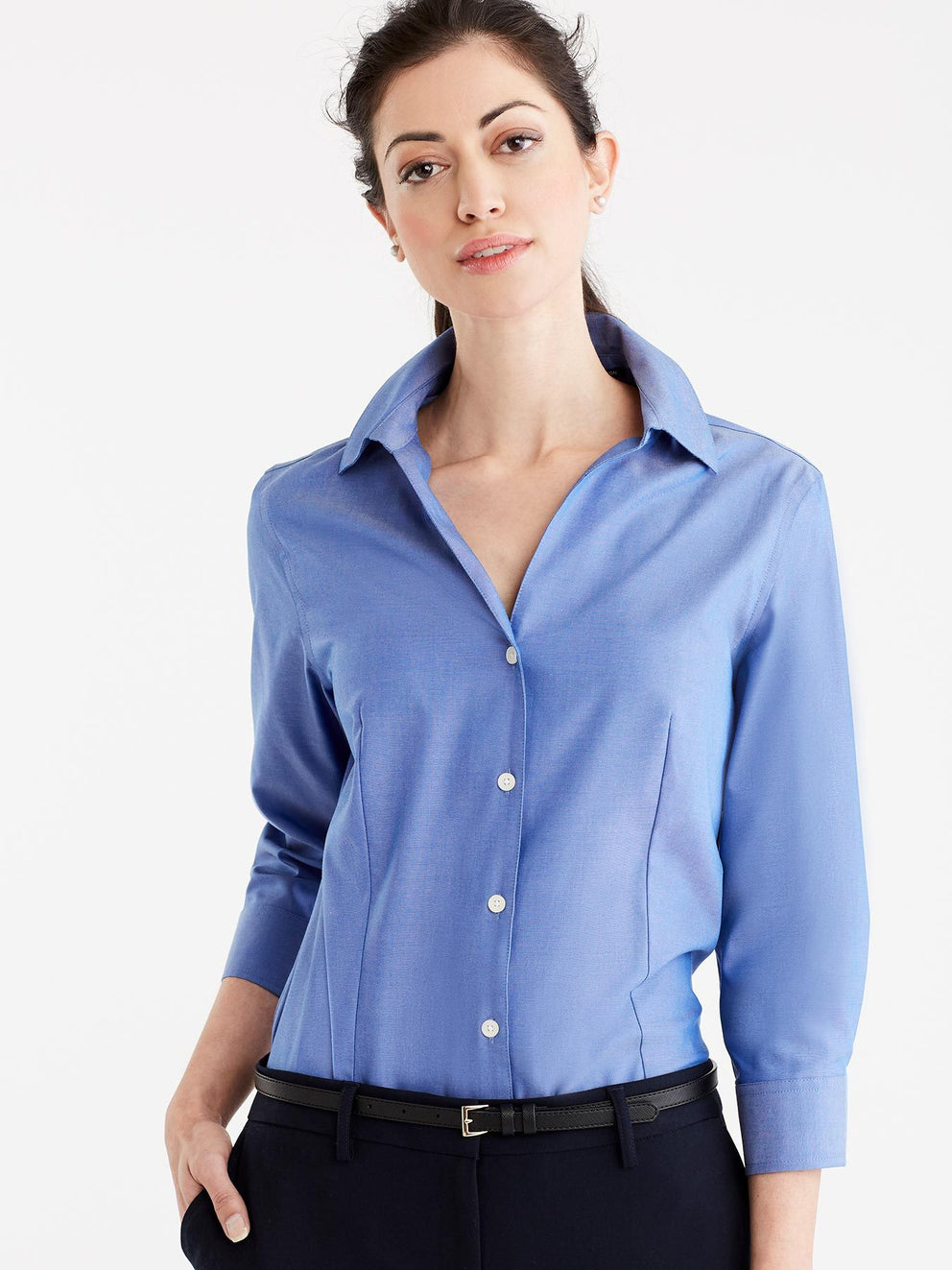 Non-Iron 3/4-Sleeve Shirt Color French Blue