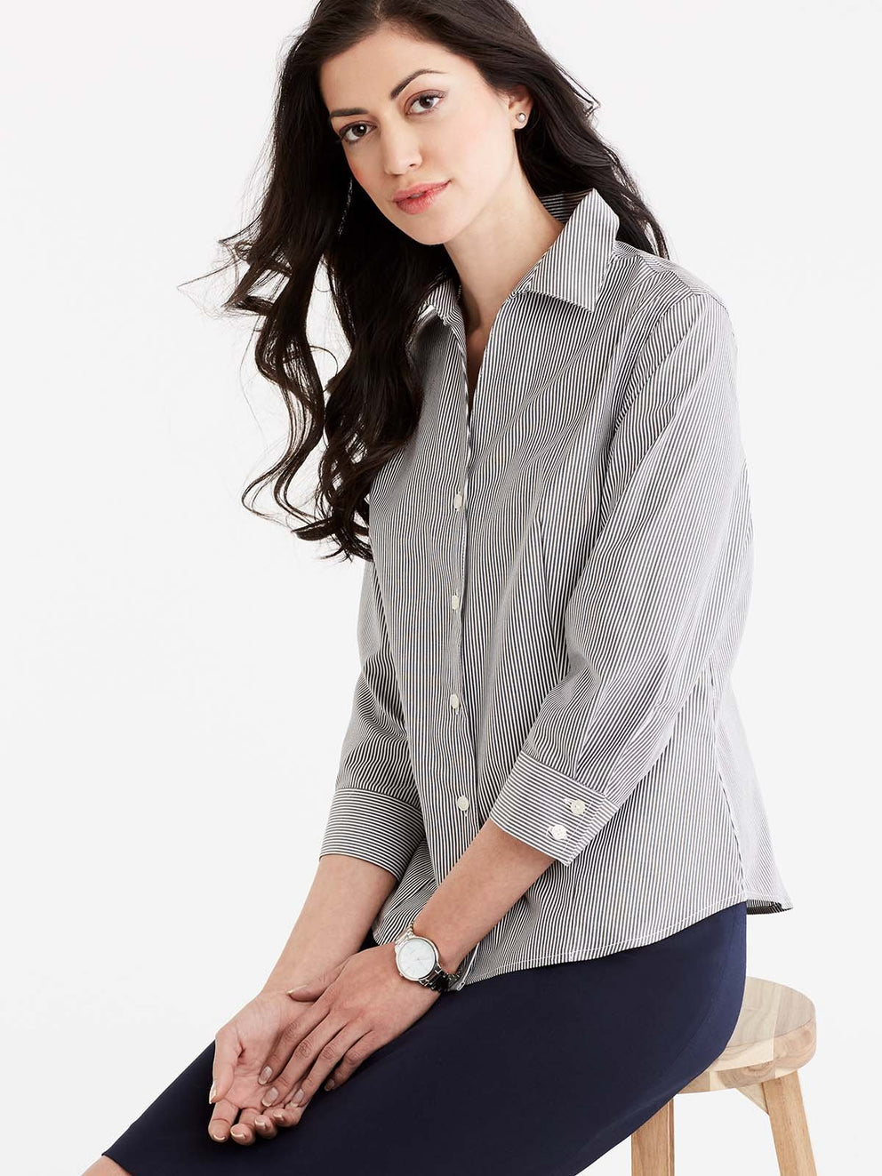 Monochrome Non-Iron 3/4-Sleeve Shirt Color Black/White