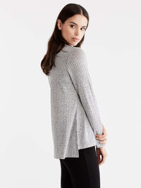 Grey Shiny Ribbed Cowl Neck Top Color Grey