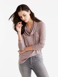 Macaron Shiny Ribbed Cowl Neck Top Color Pink