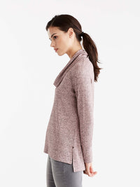 Macaron Shiny Ribbed Cowl Neck Top Color Pink