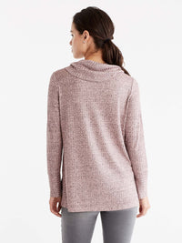 Macaron Shiny Ribbed Cowl Neck Top Color Pink