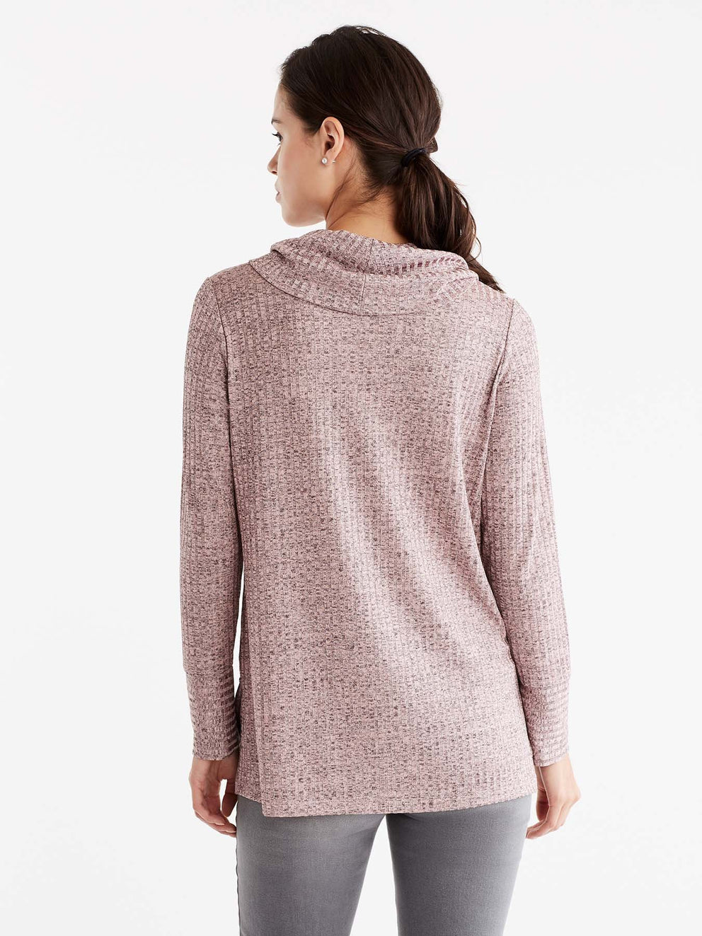 Macaron Shiny Ribbed Cowl Neck Top Color Pink