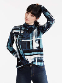 Abstract Turtleneck With Scrunched Cuff Color Viridian Combo