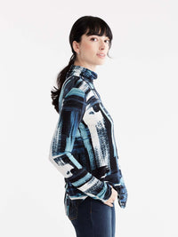 Abstract Turtleneck With Scrunched Cuff Color Viridian Combo