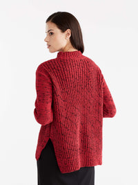 Hi-Lo Mock Neck Boucle Sweater Color Red