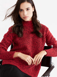 Hi-Lo Mock Neck Boucle Sweater Color Red