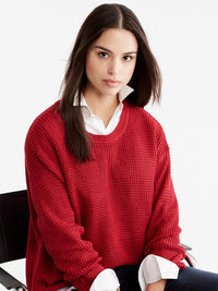 Boat Neck Quarter Sleeve Top Color Red