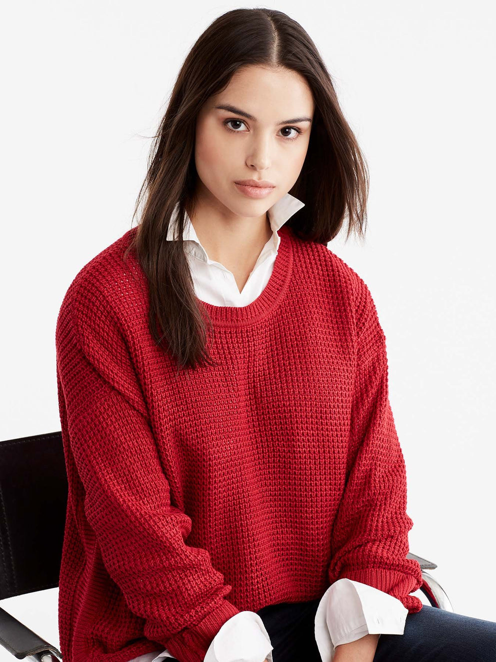 Boat Neck Quarter Sleeve Top Color Red