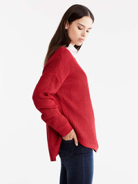 Boat Neck Quarter Sleeve Top Color Red
