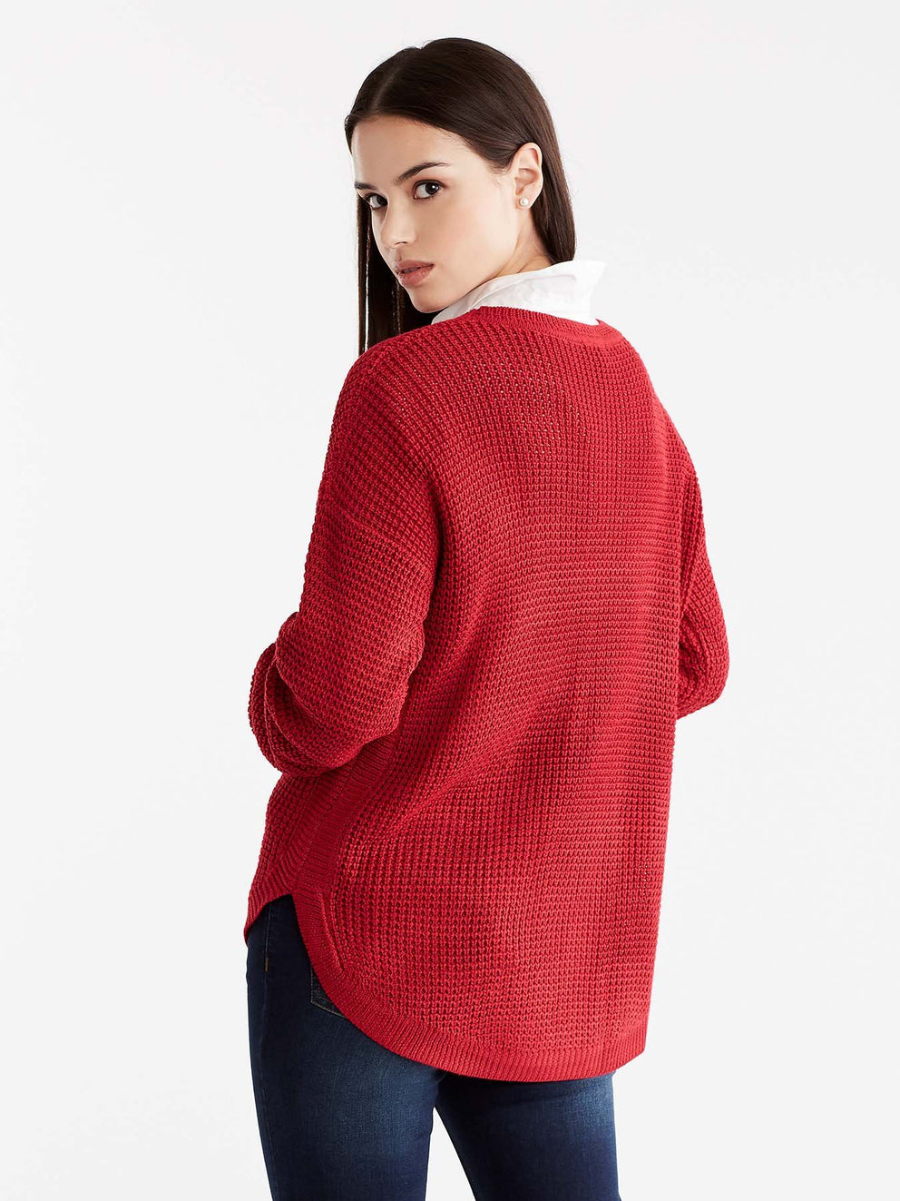 Boat Neck Quarter Sleeve Top Color Red