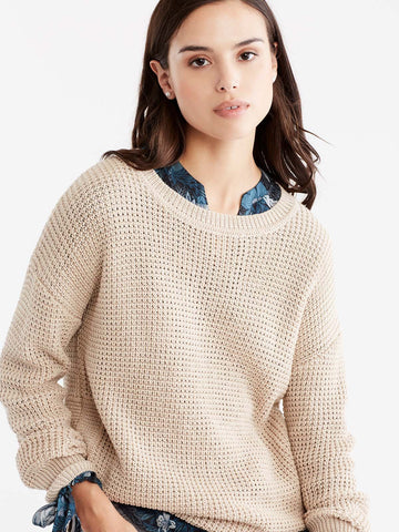 Camel Drop Sleeve Boat Neck Sweater