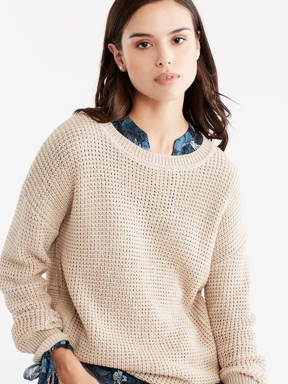 Drop Sleeve Boat Neck Sweater Color Camel Heather