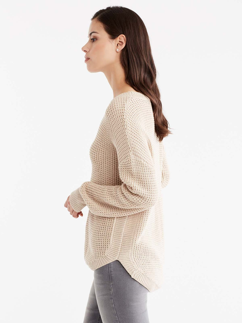 Drop Sleeve Boat Neck Sweater Color Camel Heather