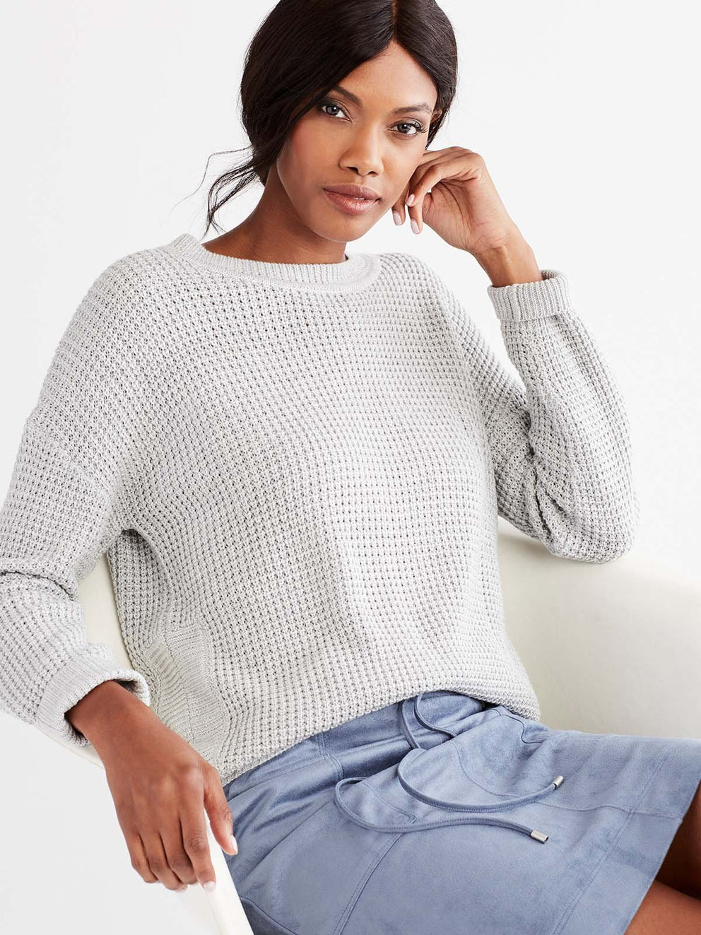 Drop Sleeve Boat Neck Sweater Color Grey Heather