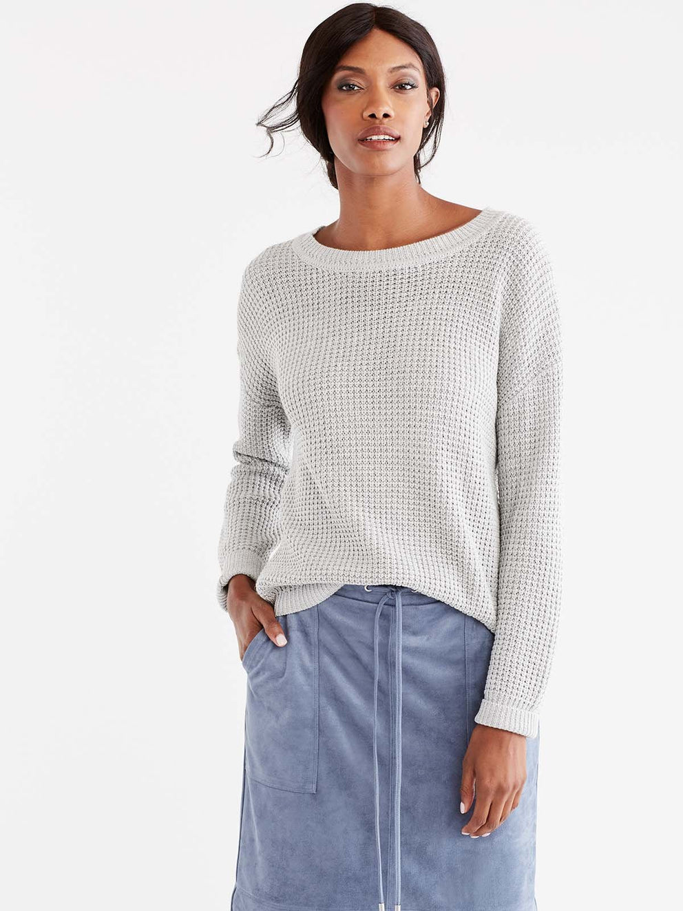 Drop Sleeve Boat Neck Sweater Color Grey Heather
