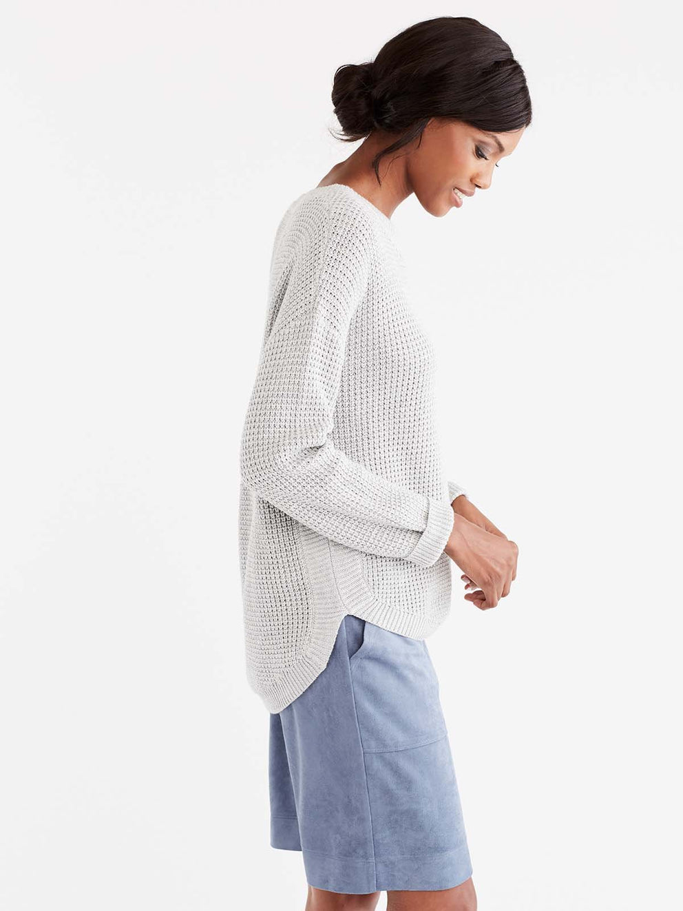 Drop Sleeve Boat Neck Sweater Color Grey Heather