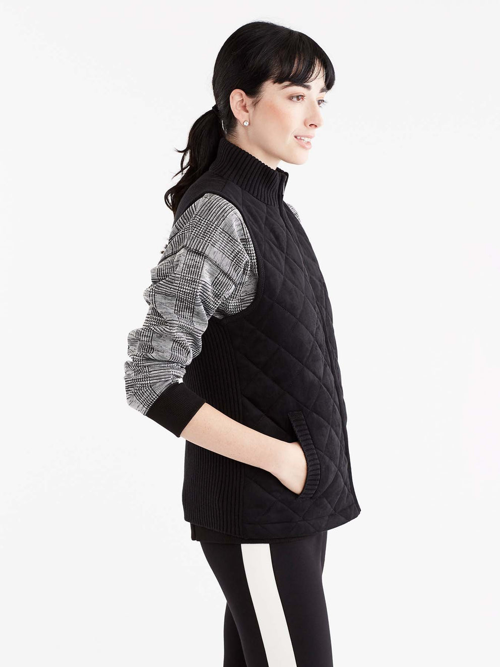 Quilted Front Zip Vest Color Black