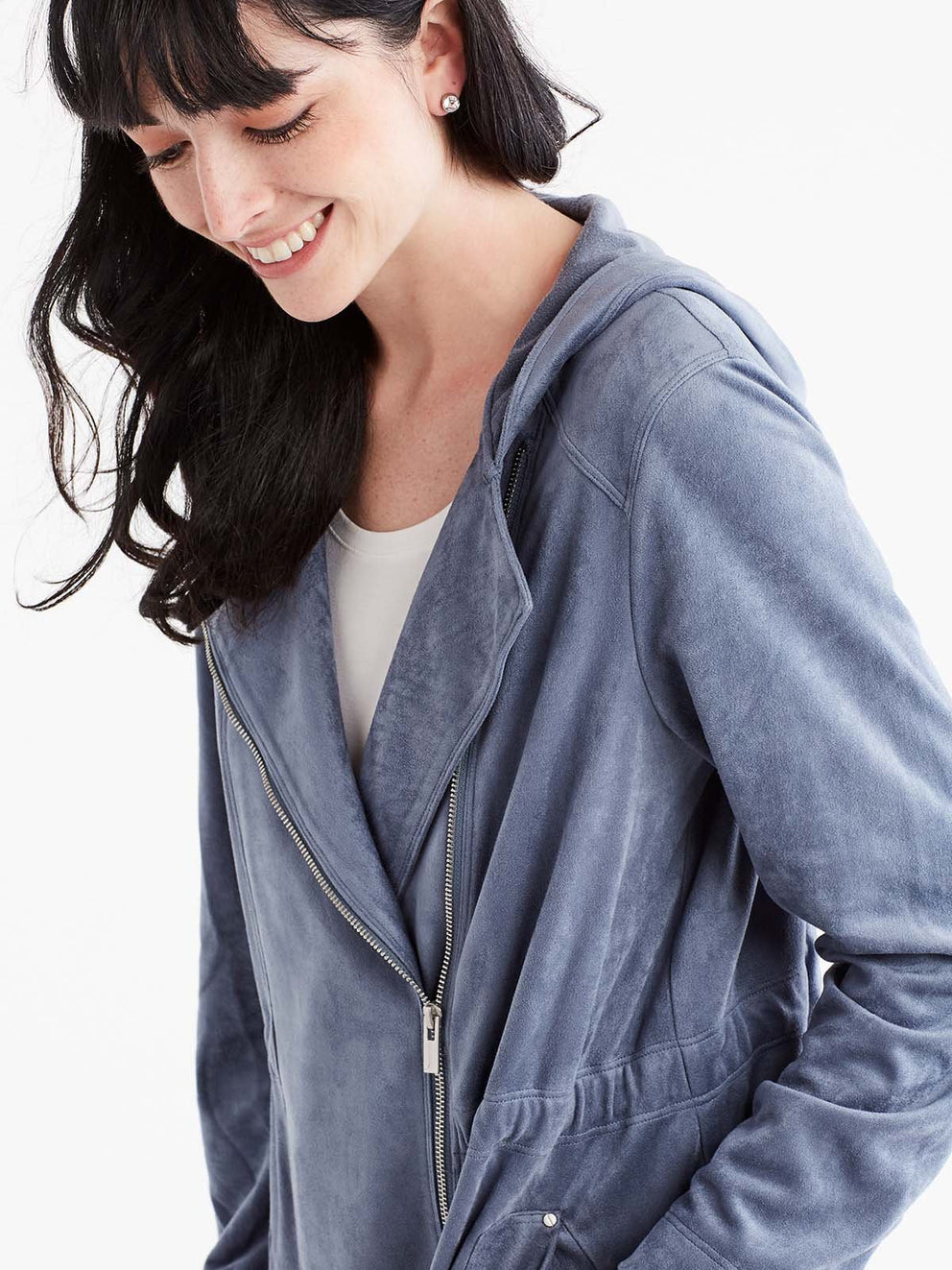 Brushed Faux Suede Zip Anorak Color Light Storm