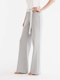 Belted Wide Leg Knit Trouser Color Silver Grey Heather