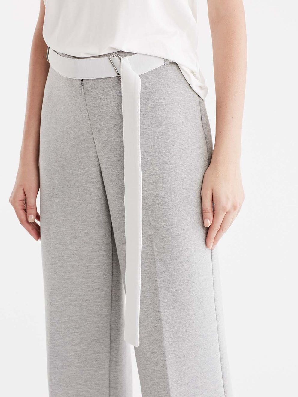 Belted Wide Leg Knit Trouser Color Silver Grey Heather