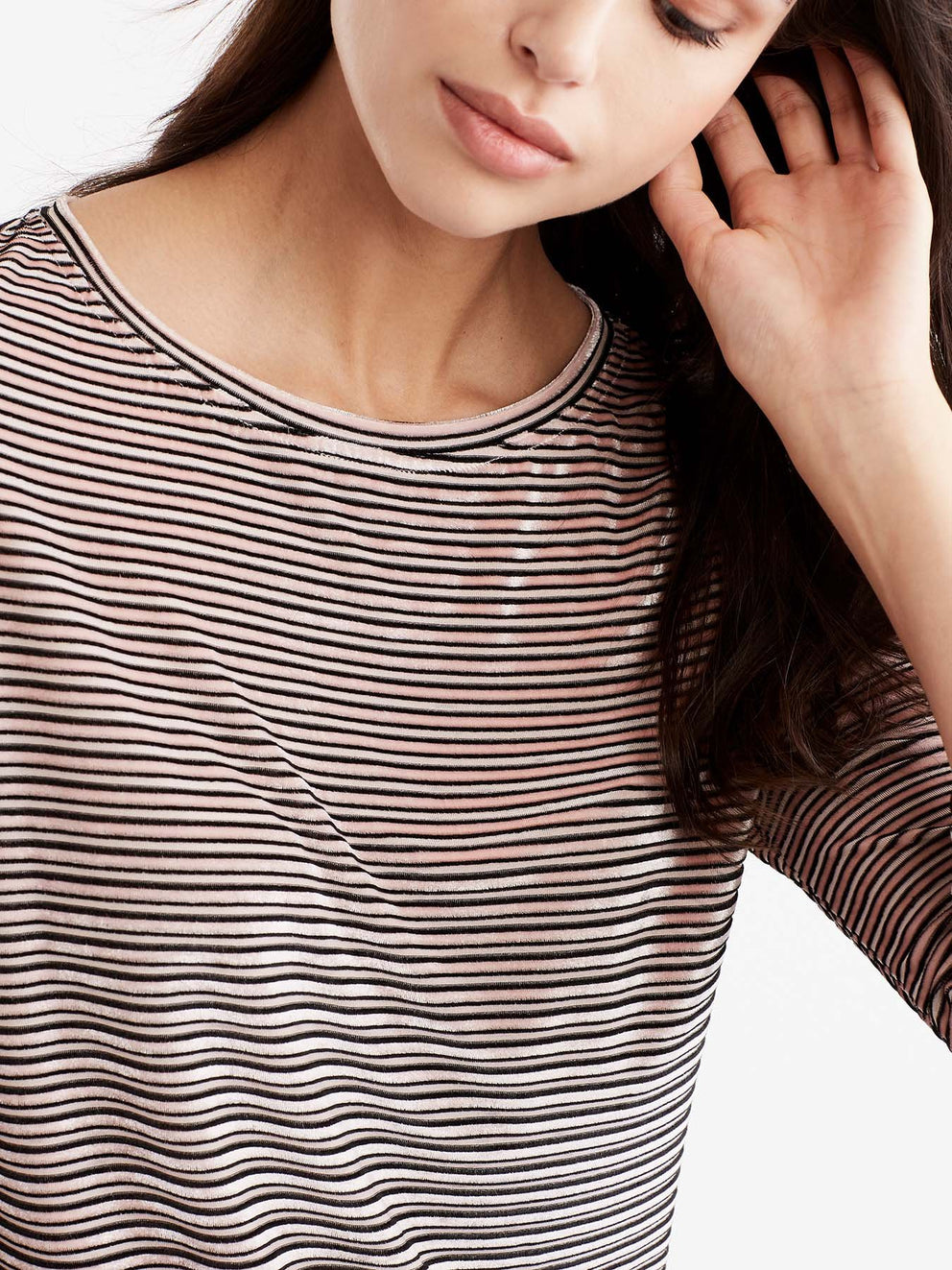 Velvet Striped Boat Neck Top Color Pink