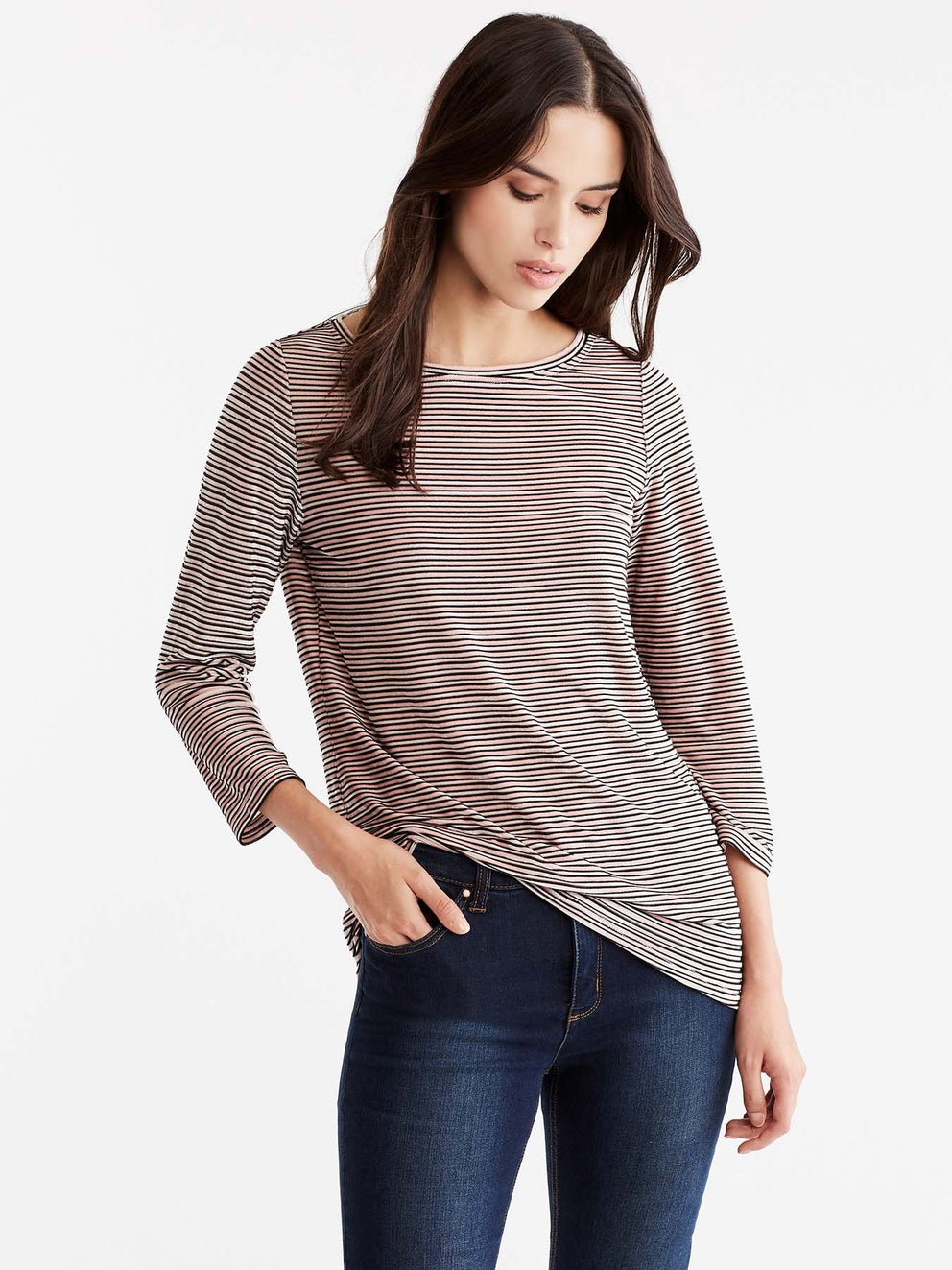 Velvet Striped Boat Neck Top Color Pink