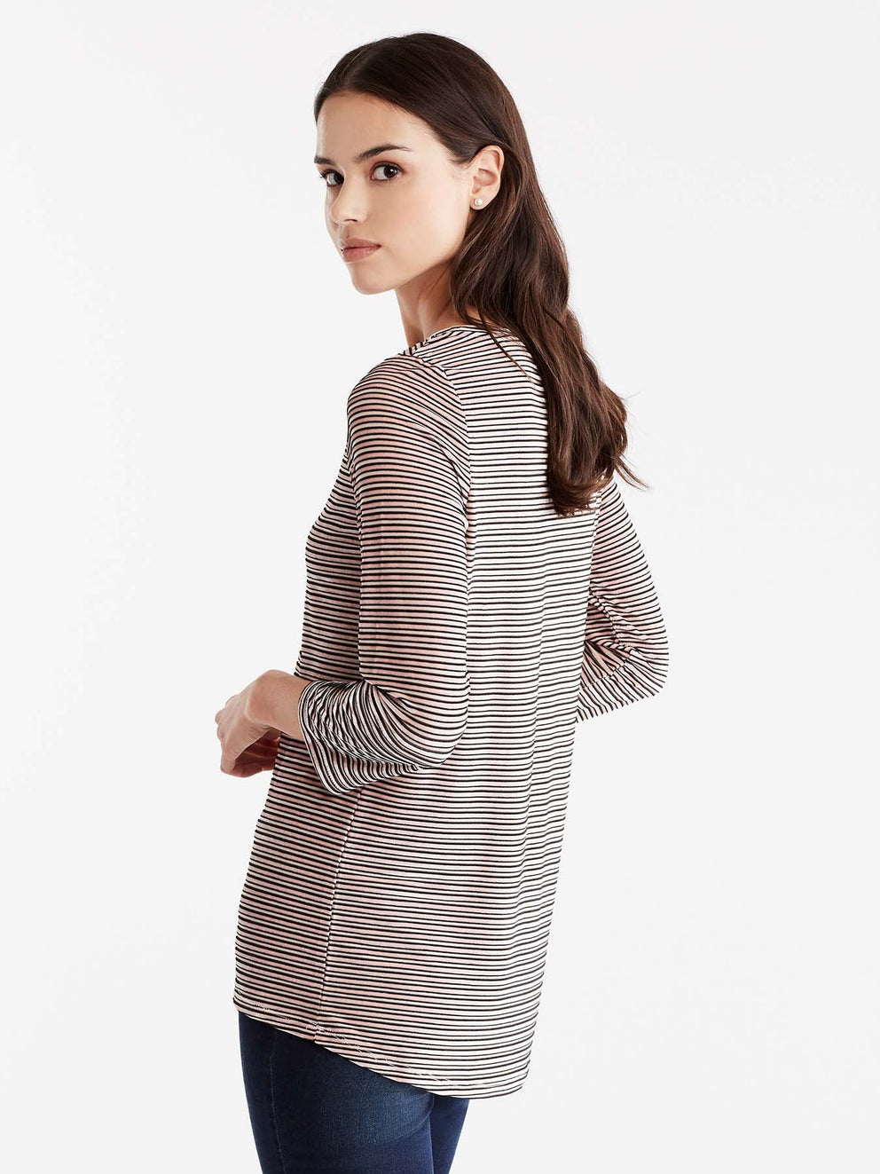 Velvet Striped Boat Neck Top Color Pink