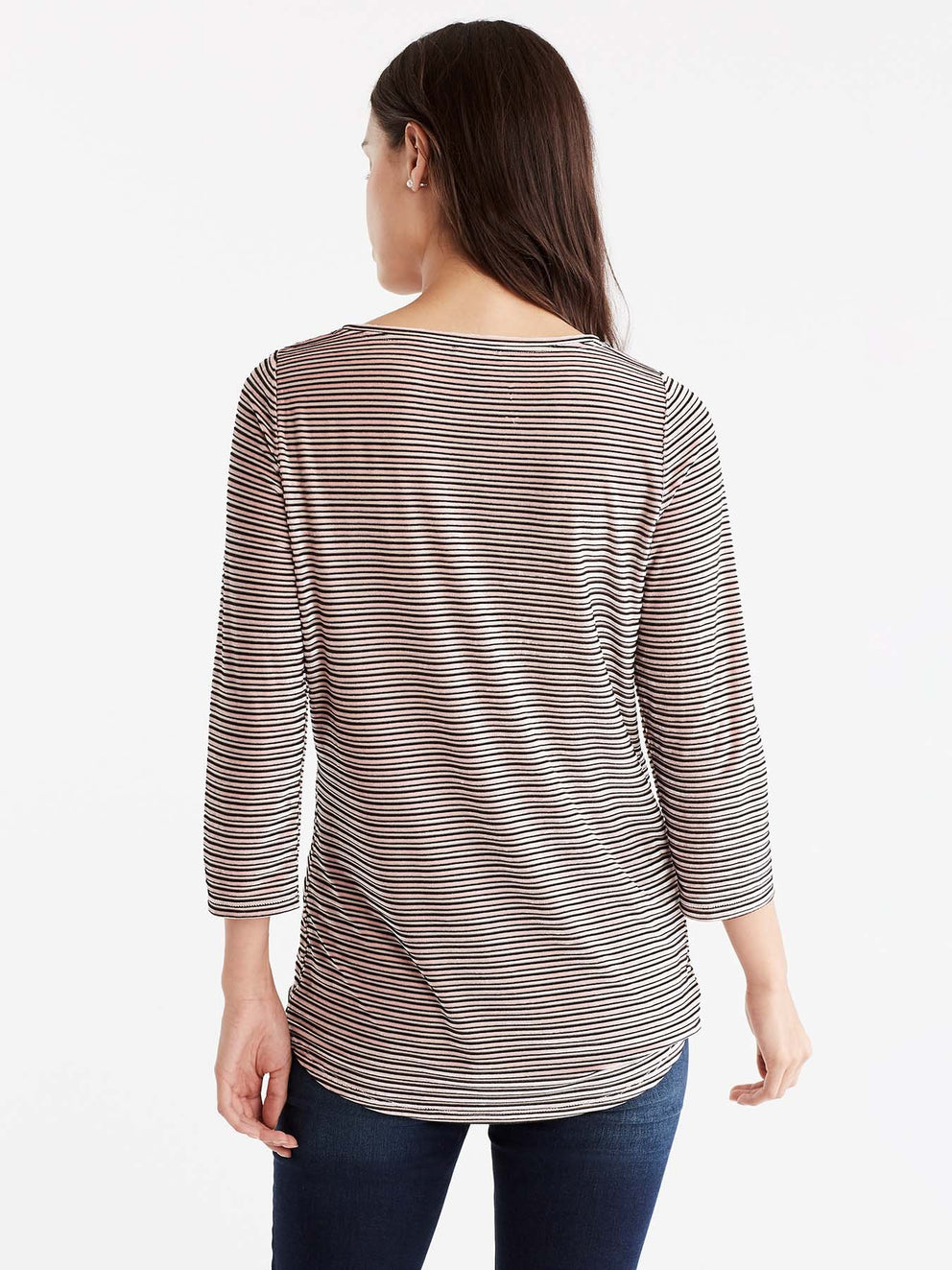 Velvet Striped Boat Neck Top Color Pink