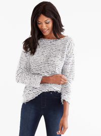 Ivory High-Low Eyelash Sweater Color Ivory