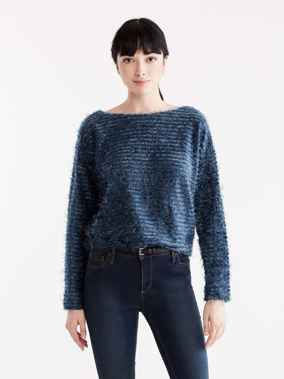 Storm High-Low Eyelash Sweater Color Blue