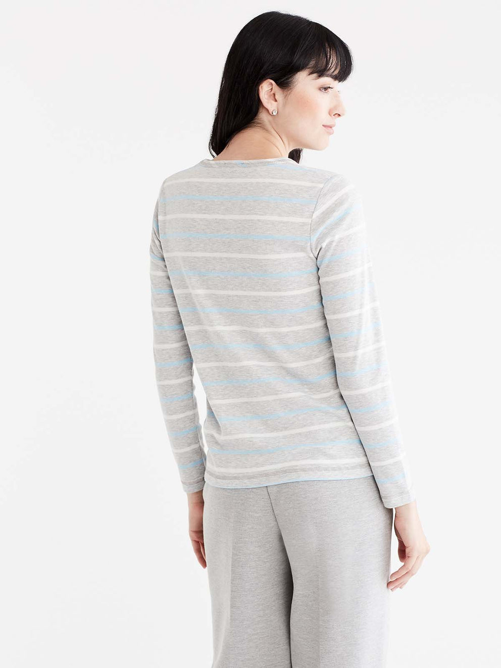 Striped Handkerchief-Hem Top Color Silver Grey Heather