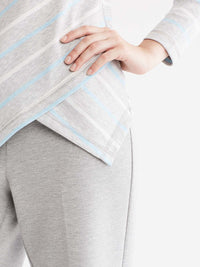 Striped Handkerchief-Hem Top Color Silver Grey Heather