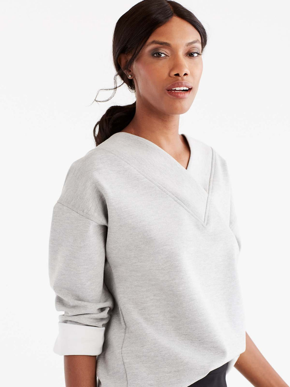 V-Neck Banded Tunic Color Silver Grey Heather